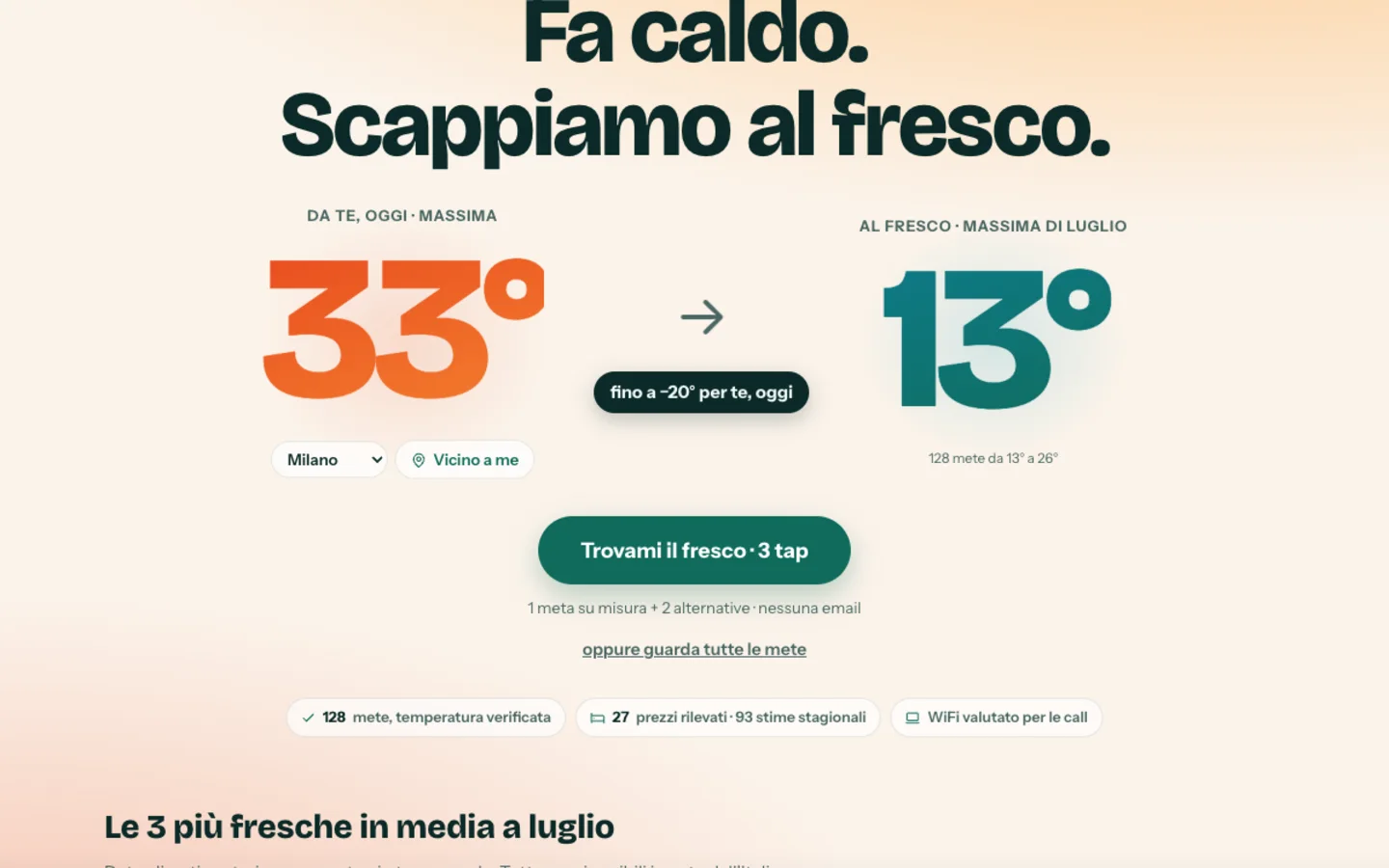 fugaalfresco.it home page listing cool-escape destinations